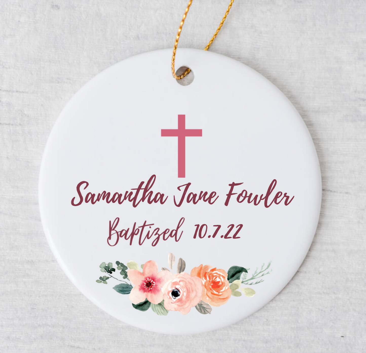 Baptism Ornament - Maroon