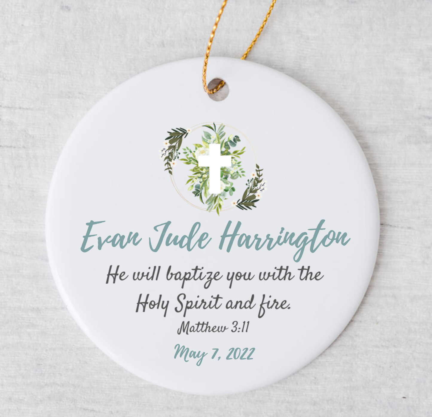 Baptism Ornament - Bible Verse - Teal