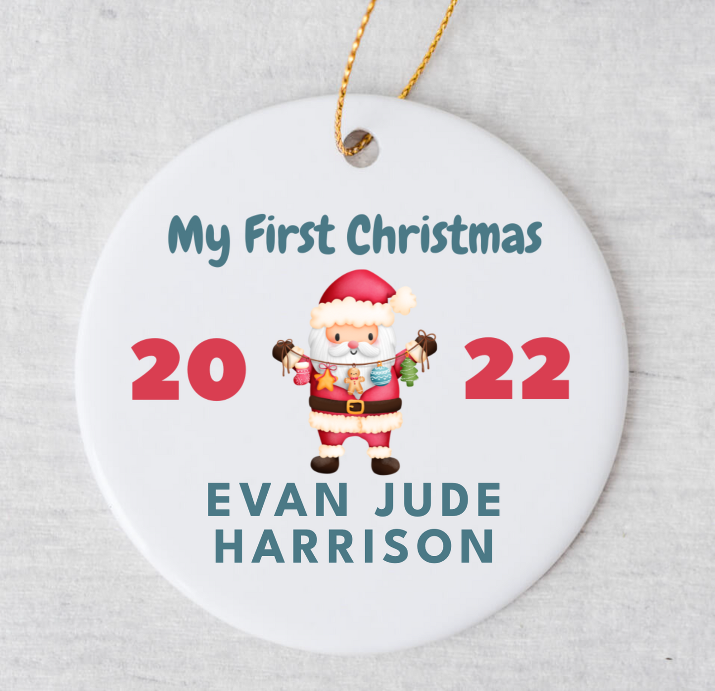 My First Christmas Santa String Ornament - Blue