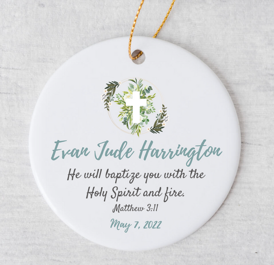 Baptism Ornament - Bible Verse - Teal