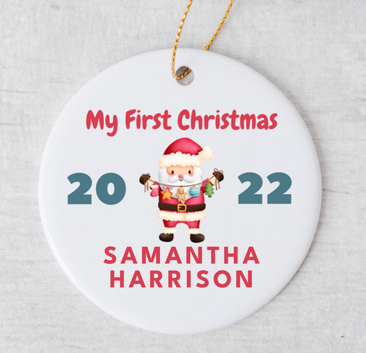My First Christmas Santa String Ornament - Red